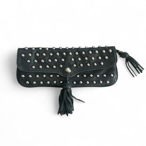 Black leather Studded Clutch with Tassel punk grunge hype